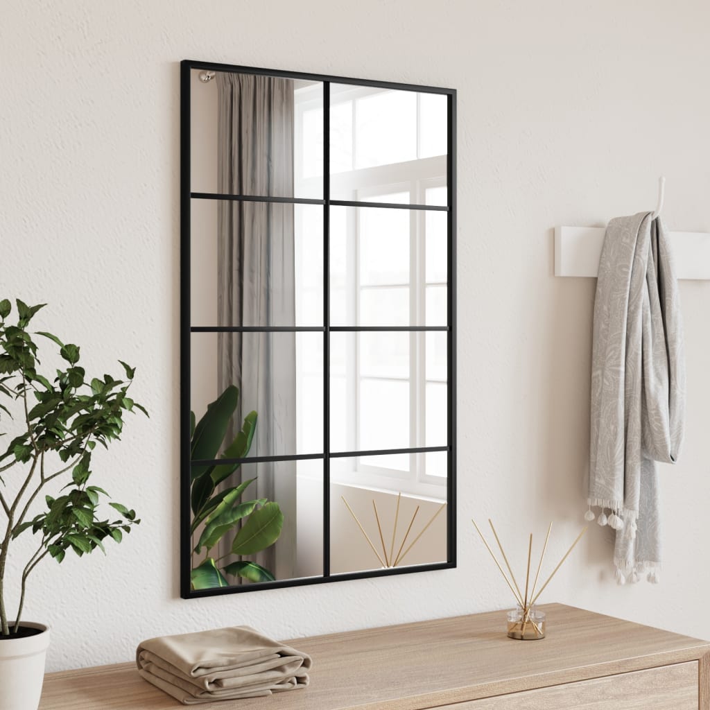 vidaXL sienas spogulis, melns, 50x80 cm, taisnstūra, dzelzs