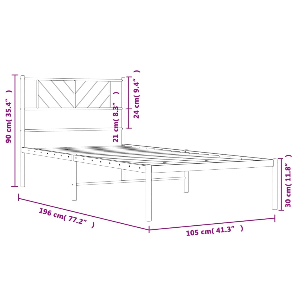 vidaXL gultas rāmis ar galvgali, melns metāls, 100x190 cm