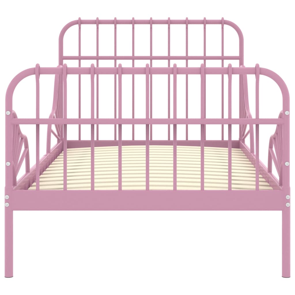 vidaXL gultas rāmis, pagarināms, rozā metāls, 80x130/200 cm