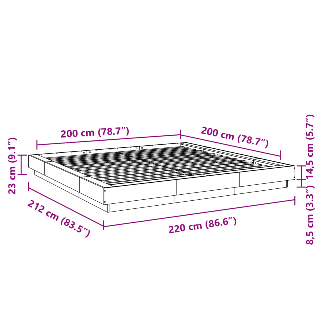 vidaXL gultas rāmis, balts, 200x200 cm, inženierijas koks