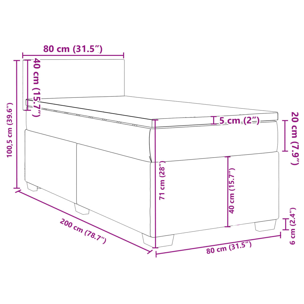 vidaXL atsperu gulta ar matraci, tumši pelēka samts, 80x200 cm