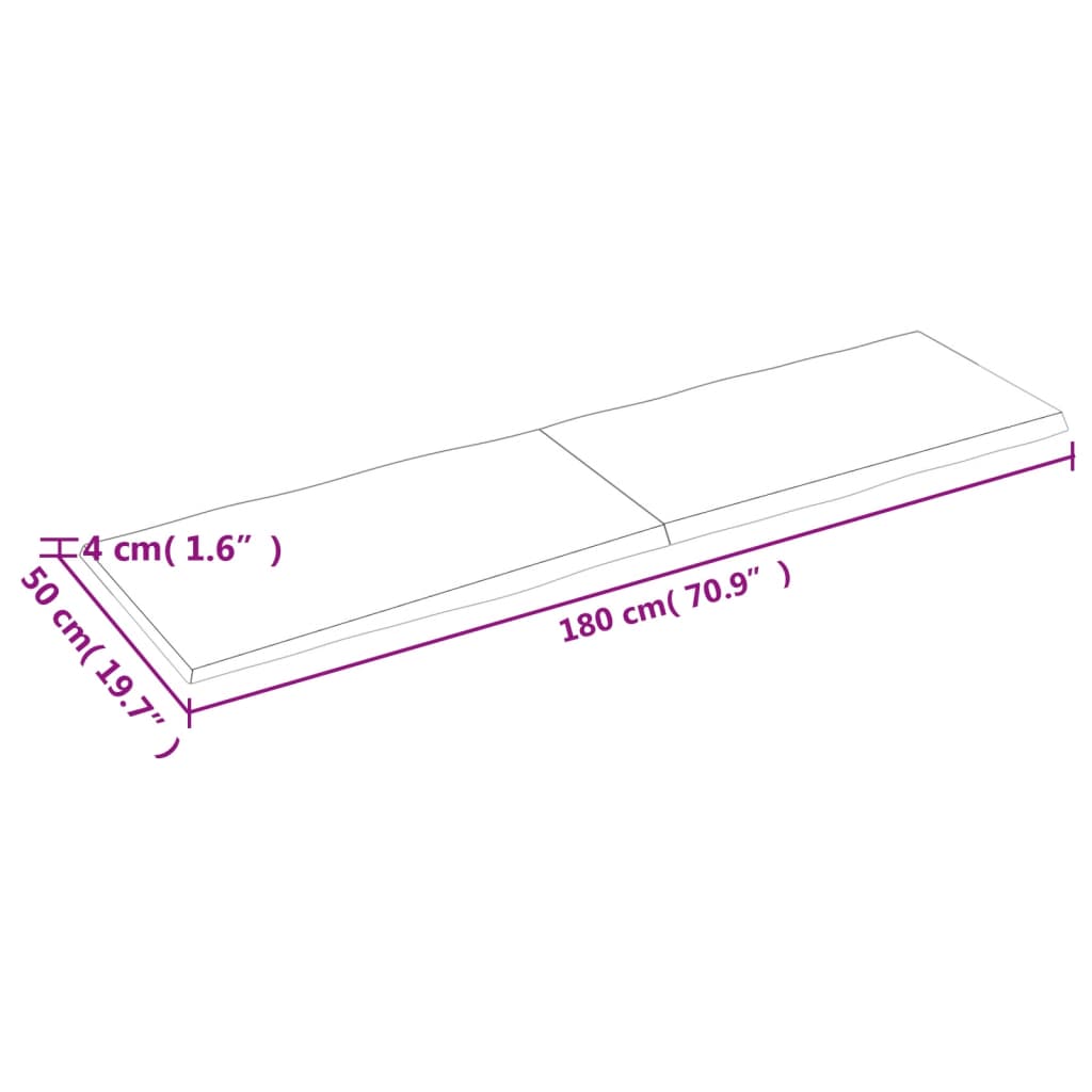 vidaXL galda virsma, tumši brūna, 180x50x(2-4) cm, ozola masīvkoks