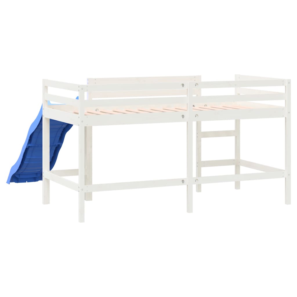 vidaXL bērnu gulta ar slidkalniņu, balts, 90x200 cm, priedes masīvkoks