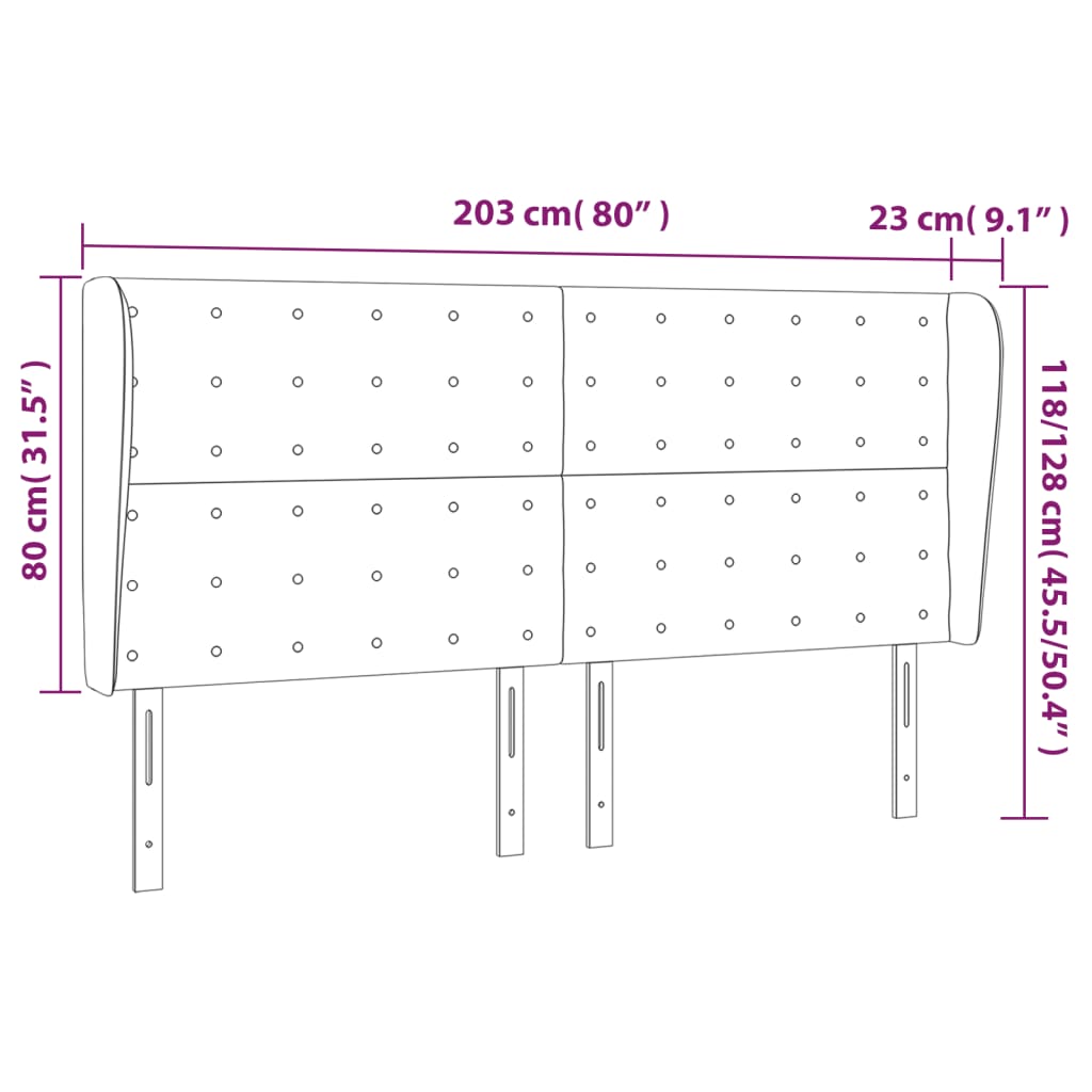 vidaXL galvgalis ar malām, 203x23x118/128 cm, tumši pelēks samts