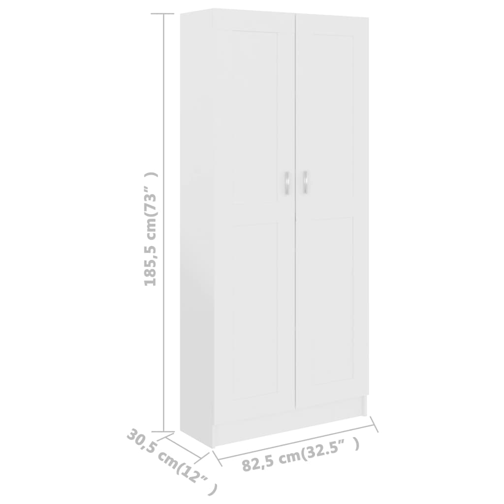 vidaXL grāmatu skapis, balts, 82,5x30,5x185,5 cm, inženierijas koks