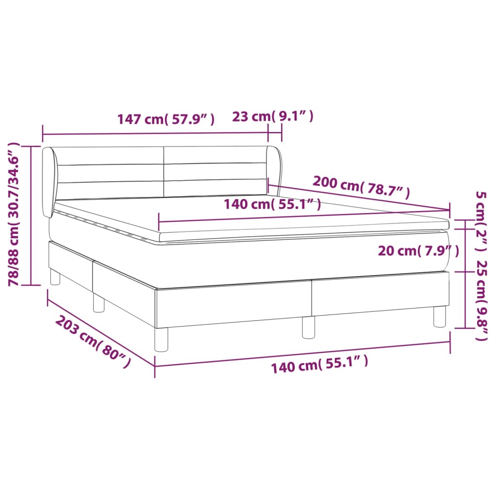 vidaXL atsperu gulta ar matraci, melna, 140x200 cm, audums