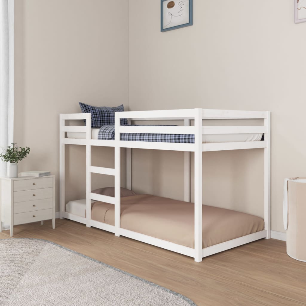 vidaXL divstāvu gulta, balta, 90x190 cm, priedes masīvkoks