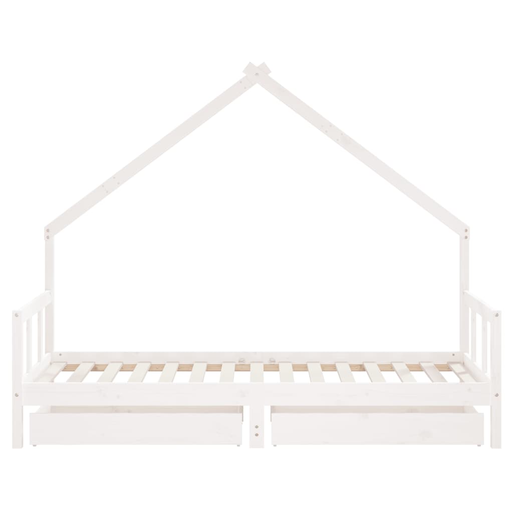 vidaXL bērnu gultas rāmis ar atvilktnēm, balts, priedes masīvkoks