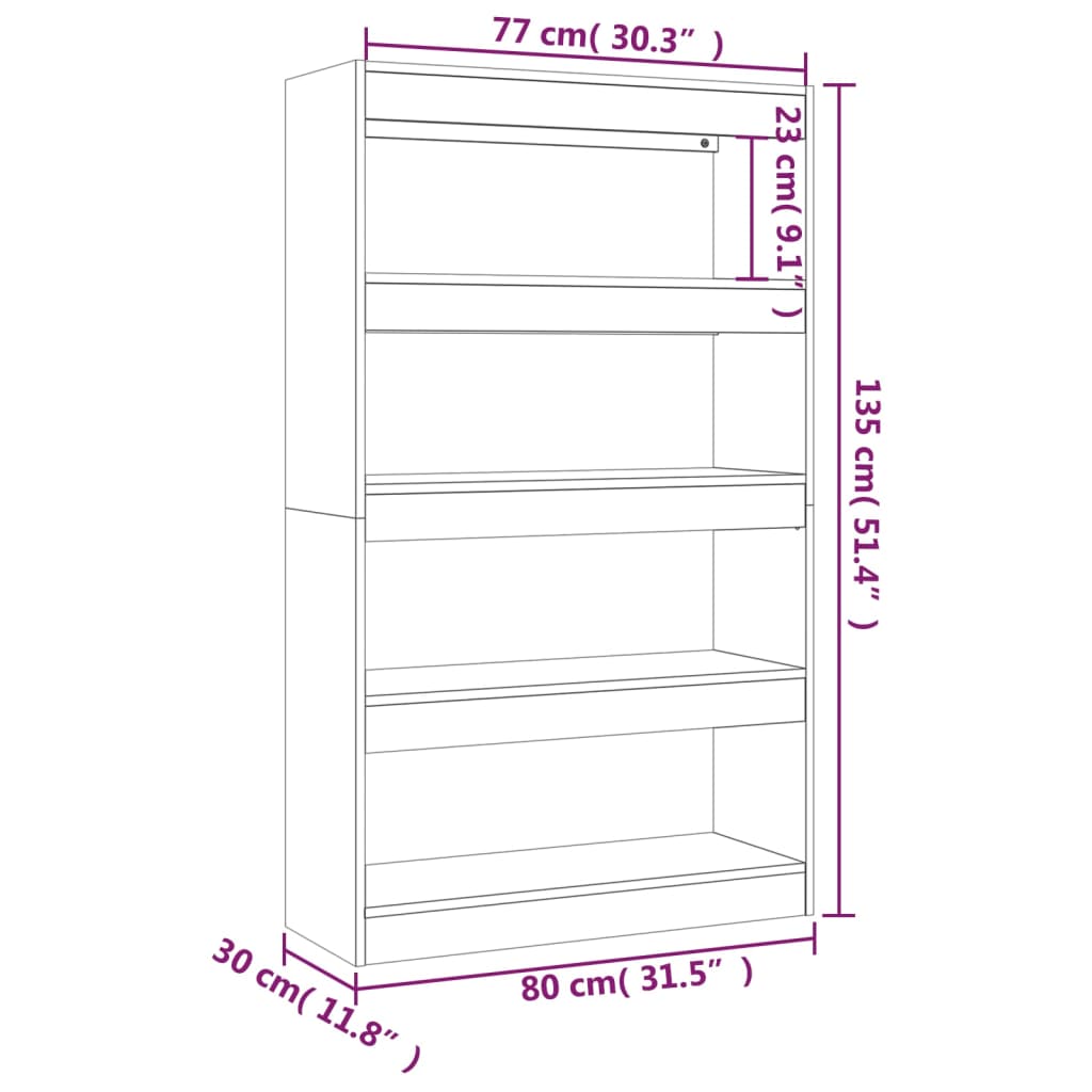 vidaXL grāmatu plaukts, 80x30x135 cm, betonpelēks, inženierijas koks