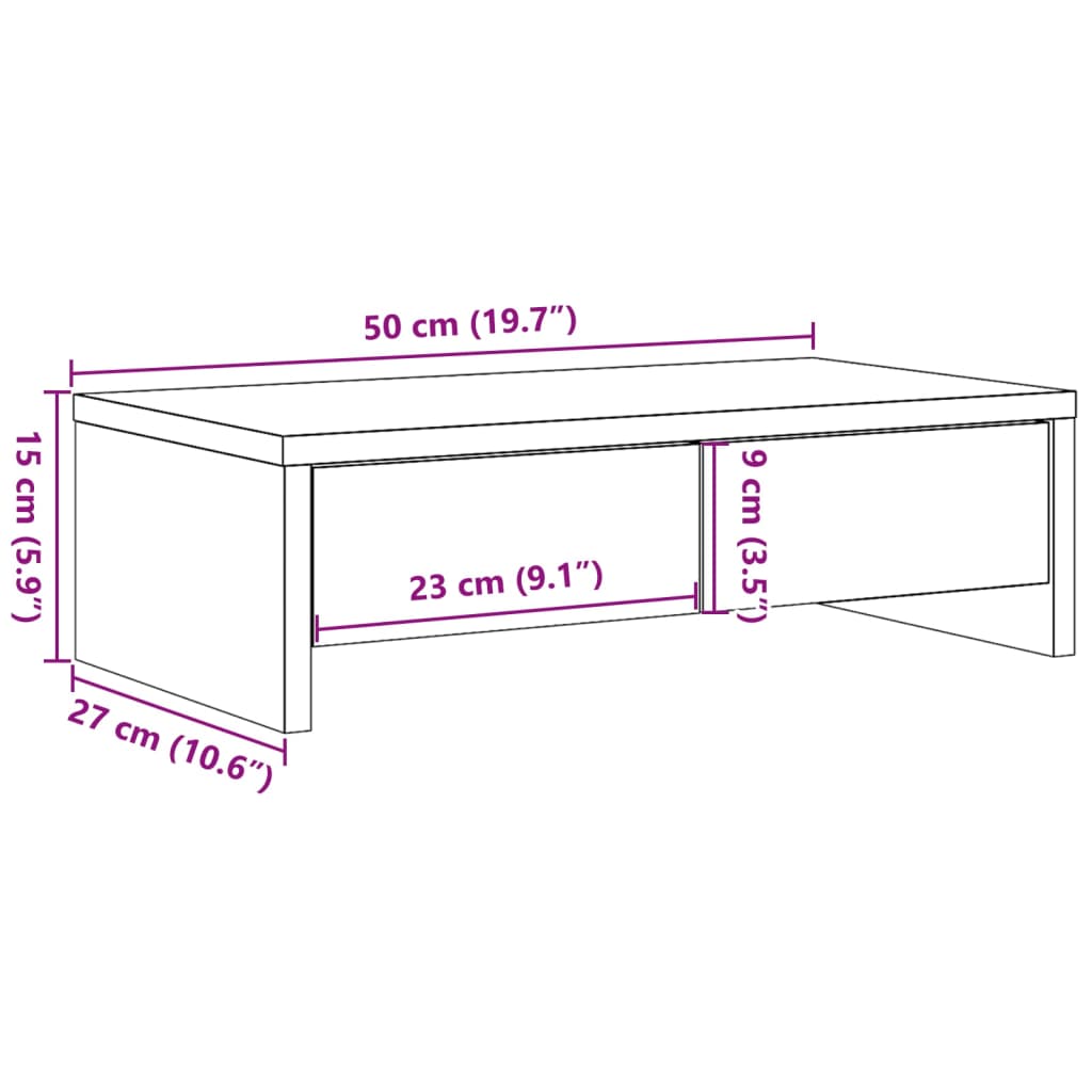 vidaXL monitora statīvs ar atvilktnēm, veca koka, 50x27x15 cm