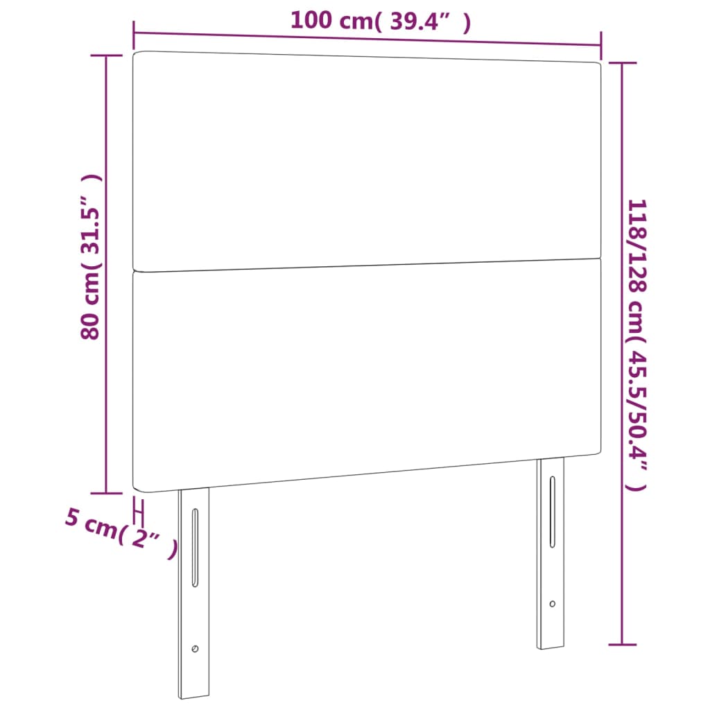 vidaXL gultas galvgalis ar LED, 100x5x118/128 cm, pelēks mākslīgā āda