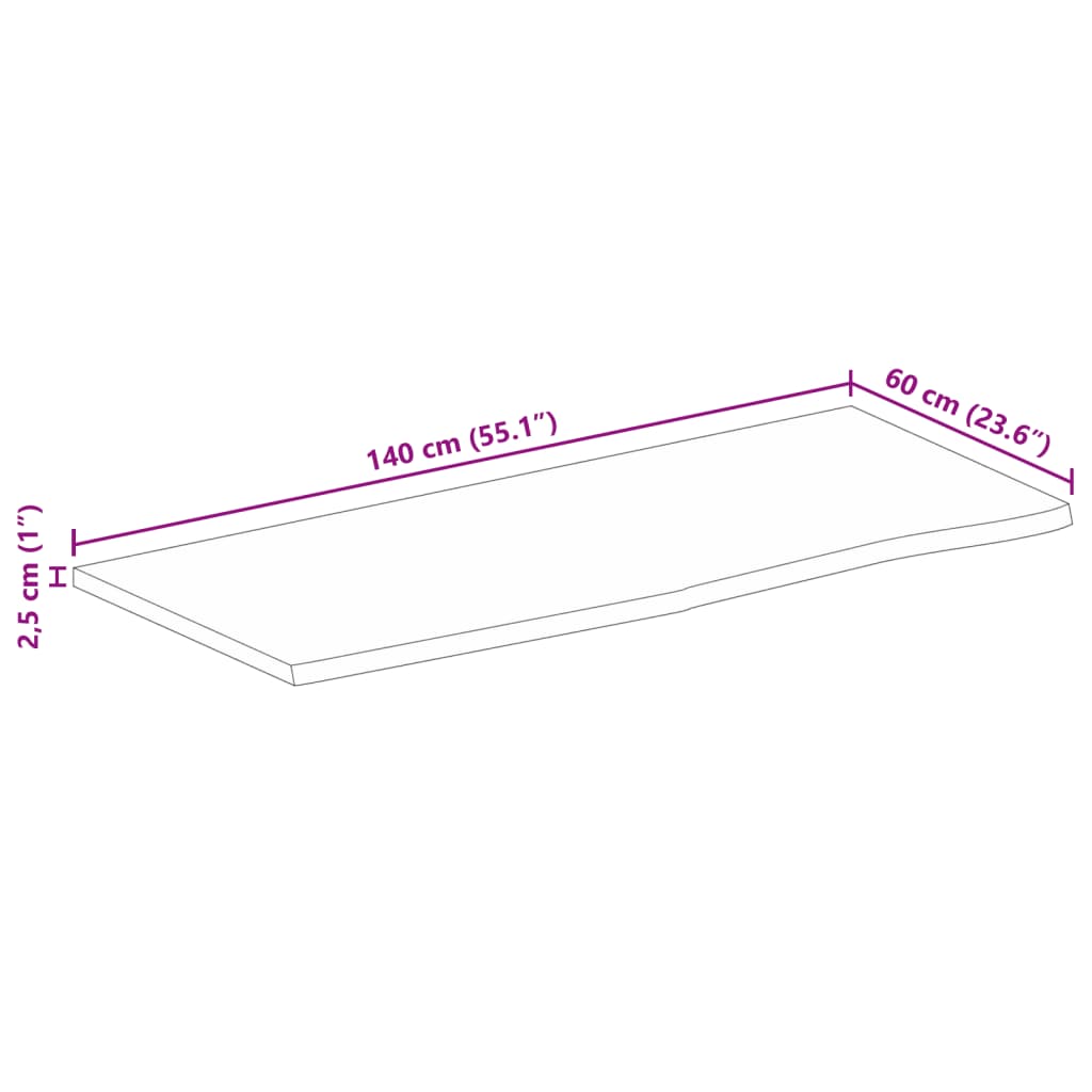 vidaXL galda virsma, 140x60x2,5 cm, mango masīvkoks