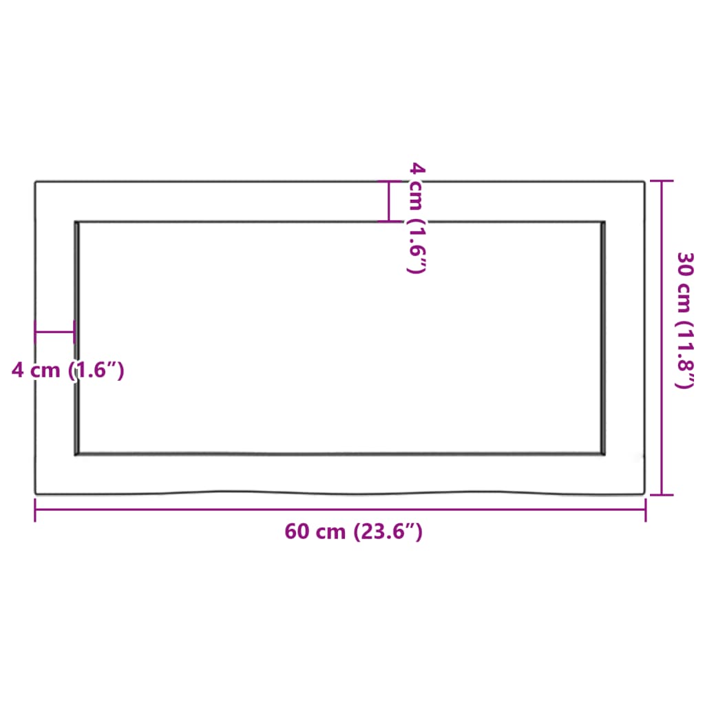 vidaXL vannasistabas virsma, 60x30x(2-4) cm, neapstrādāts masīvkoks