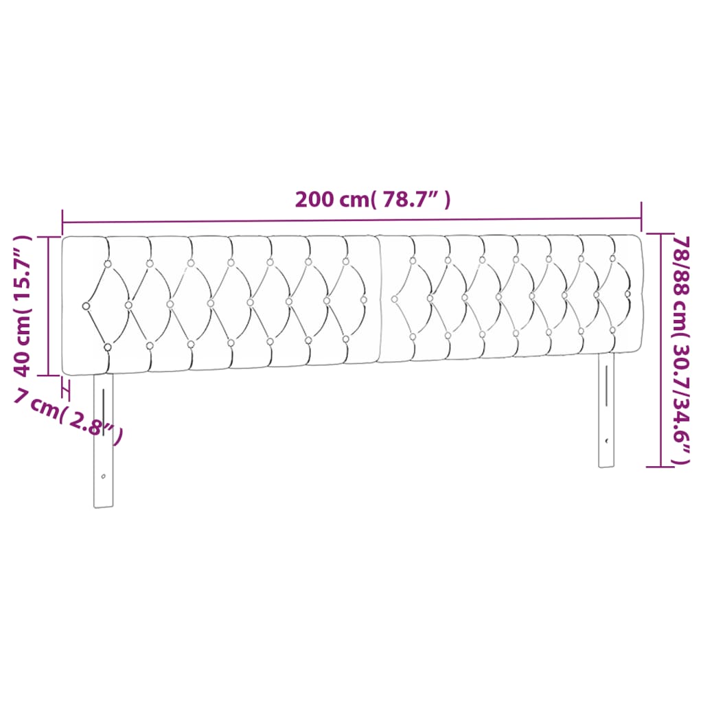 vidaXL gultas galvgalis ar LED, 200x7x78/88 cm, gaiši pelēks audums