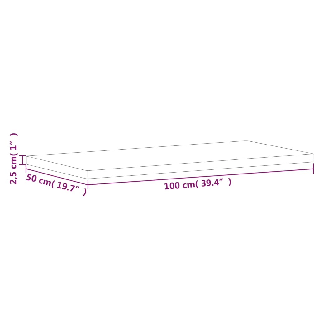 vidaXL galda virsma, 100x50x2,5 cm, taisnstūra, dižskābarža masīvkoks