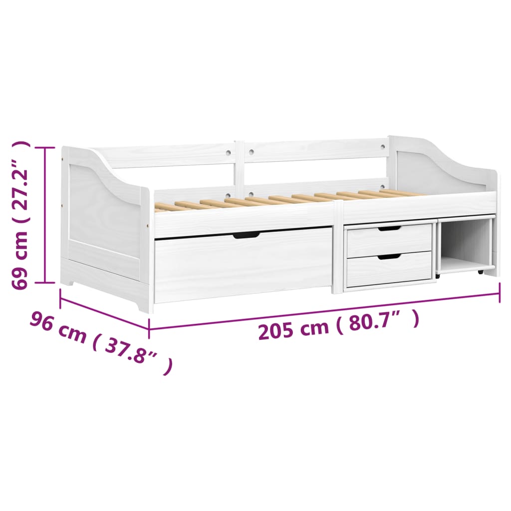 vidaXL dienas gulta IRUN, 3 atvilktnes, 90x200 cm, priedes masīvkoks