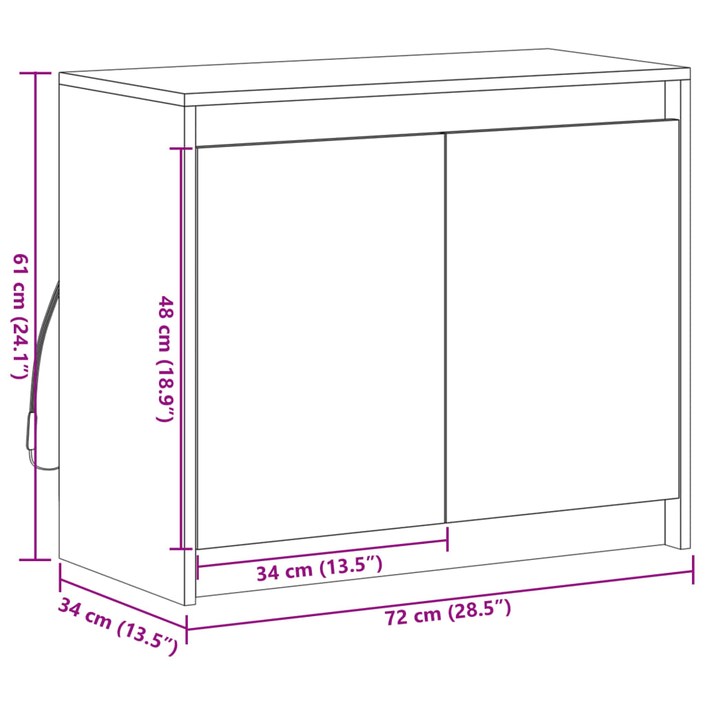 vidaXL kumode ar LED, ozolkoka krāsa, 72x34x61 cm, inženierijas koks