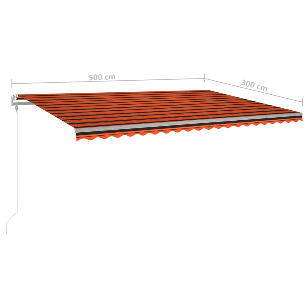 vidaXL izvelkama markīze ar kātiem, 5x3 m, manuāla, oranža un brūna