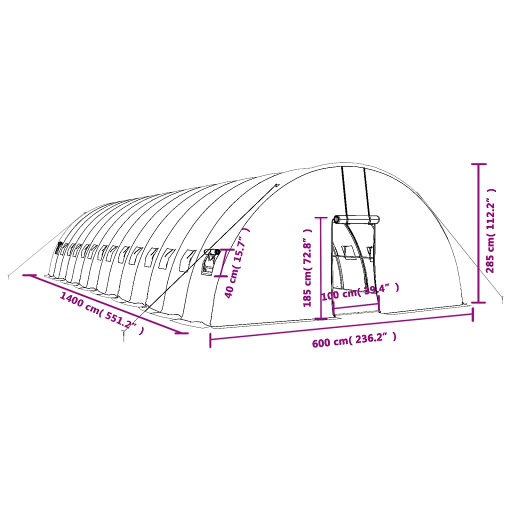 vidaXL siltumnīca ar tērauda rāmi, zaļa, 84 m², 14x6x2,85 m