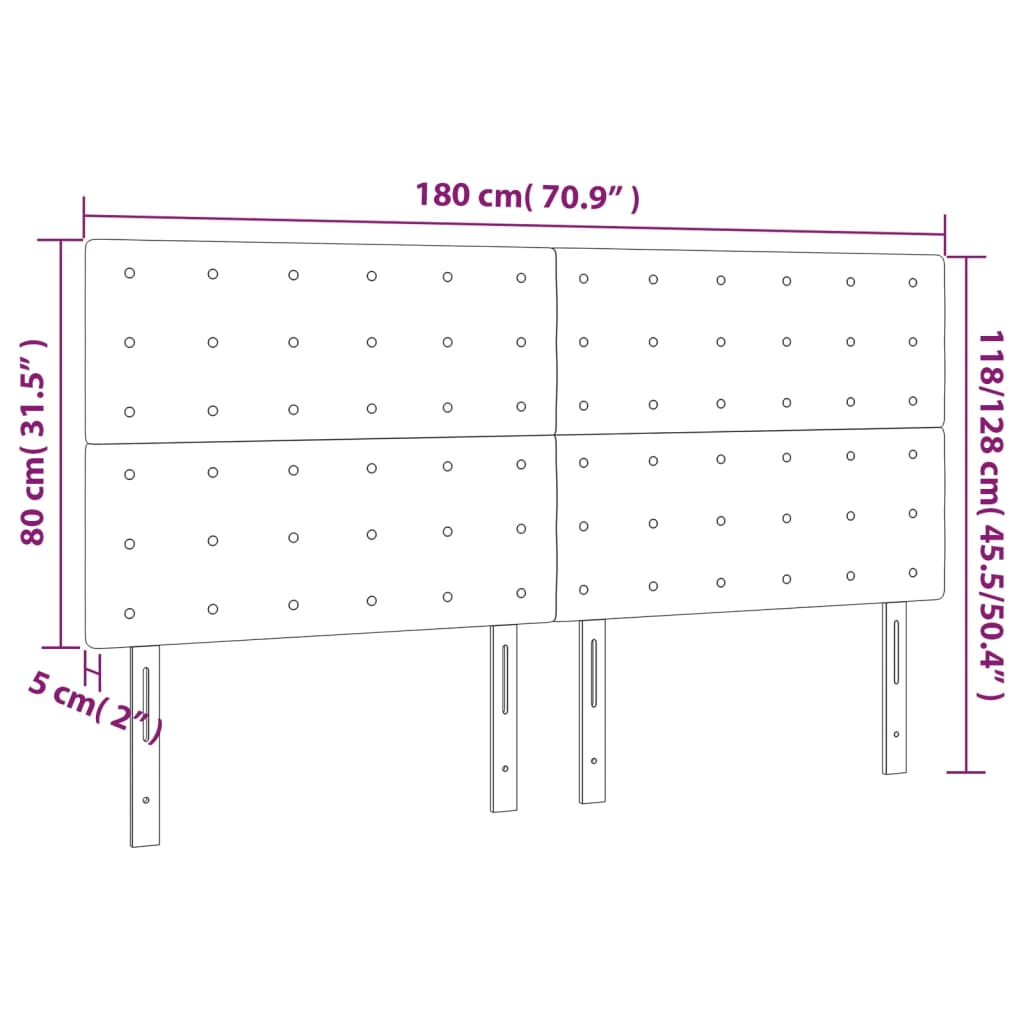 vidaXL gultas galvgalis ar LED, 180x5x118/128 cm, krēmkrāsas