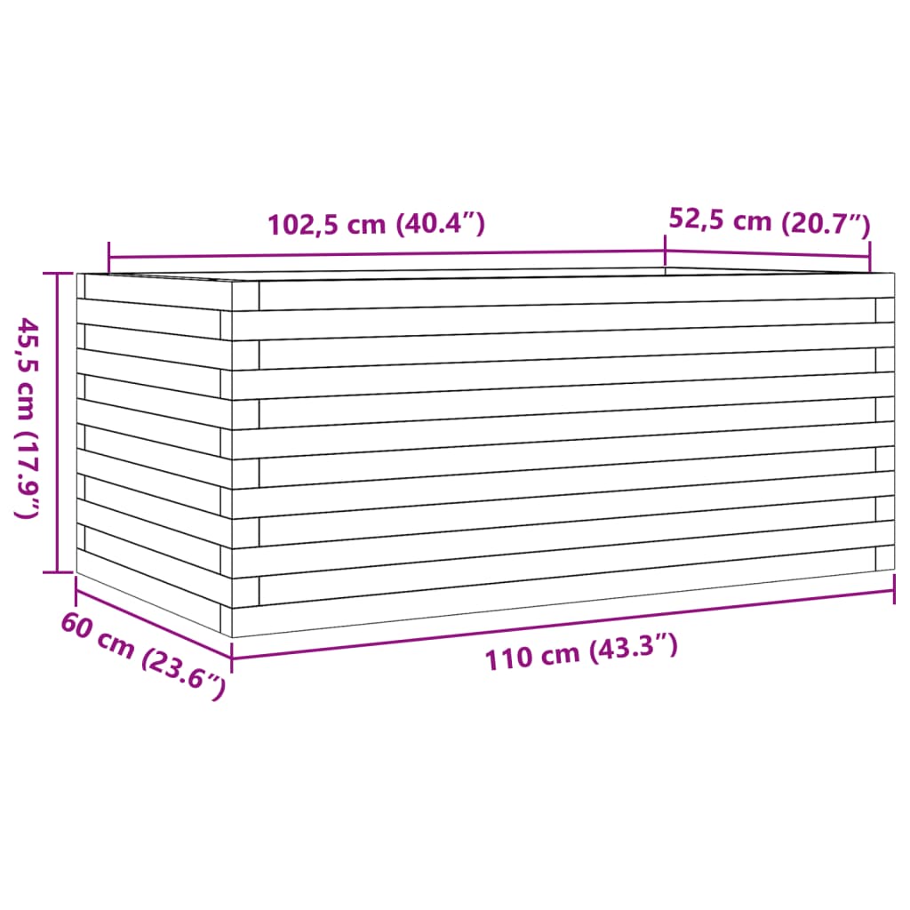 vidaXL dārza puķu kaste, 110x60x45,5 cm, impregnēts priedes koks