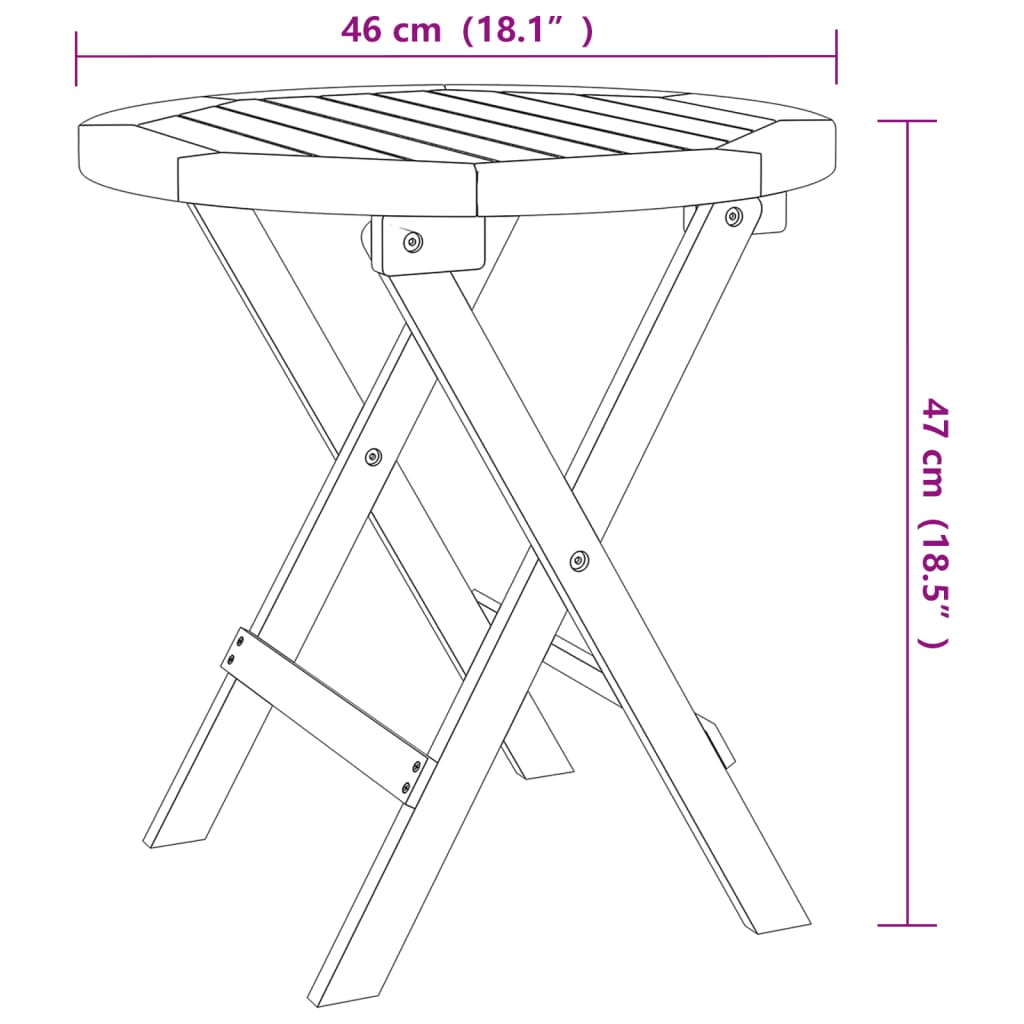 vidaXL salokāms dārza galds, balts, Ø46 cm, akācijas masīvkoks