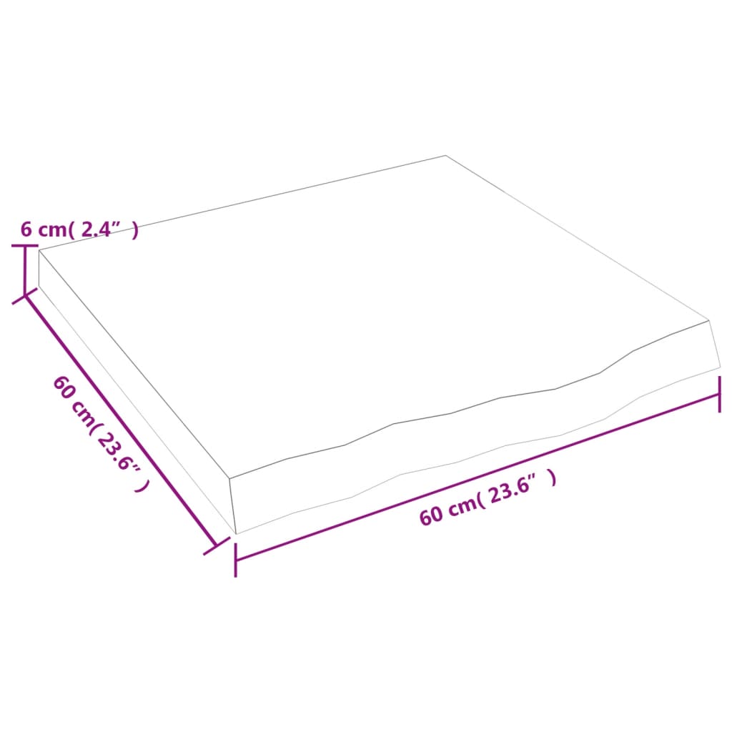 vidaXL galda virsma, 60x60x(2-6) cm, neapstrādāts ozola masīvkoks