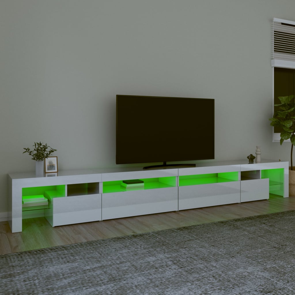 vidaXL TV skapītis ar LED apgaismojumu, spīdīgi balts, 290x36,5x40 cm