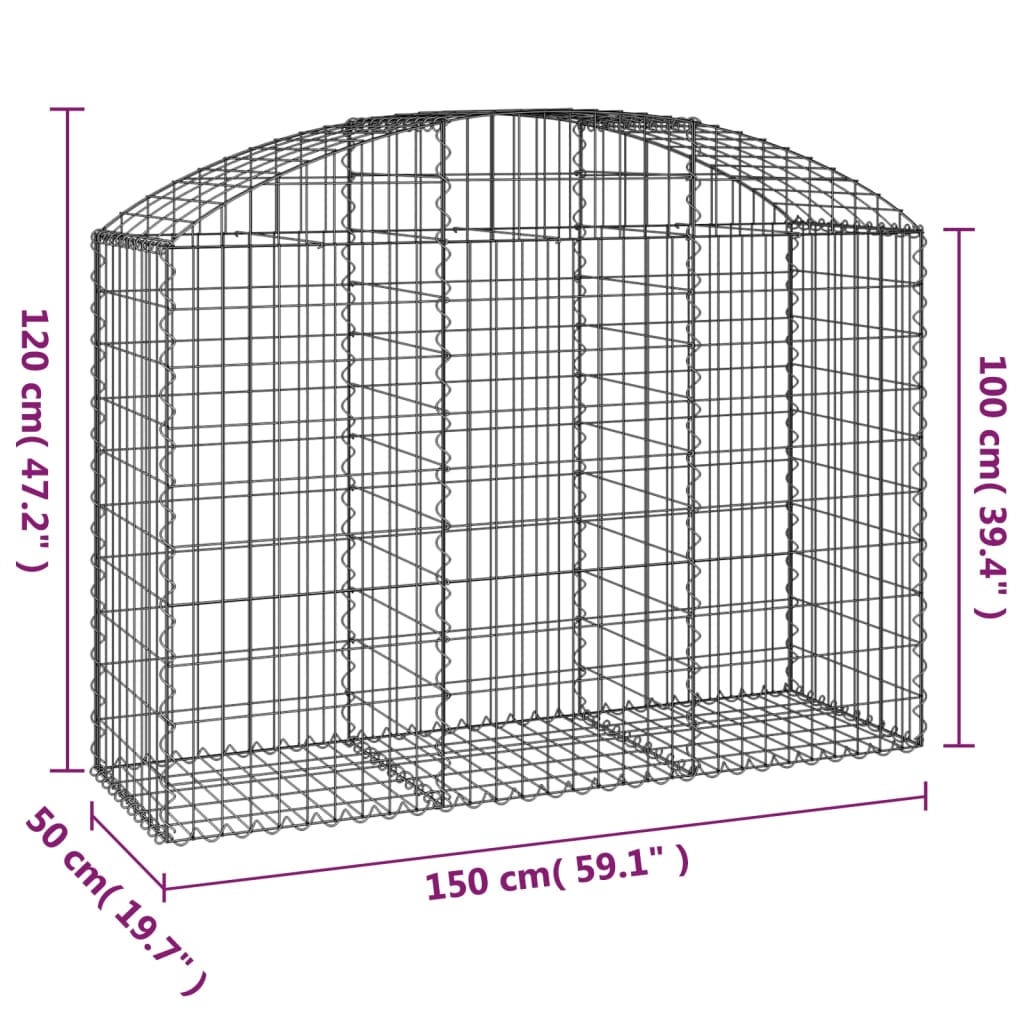 vidaXL arkveida gabiona grozs, 150x50x100/120 cm, cinkota dzelzs