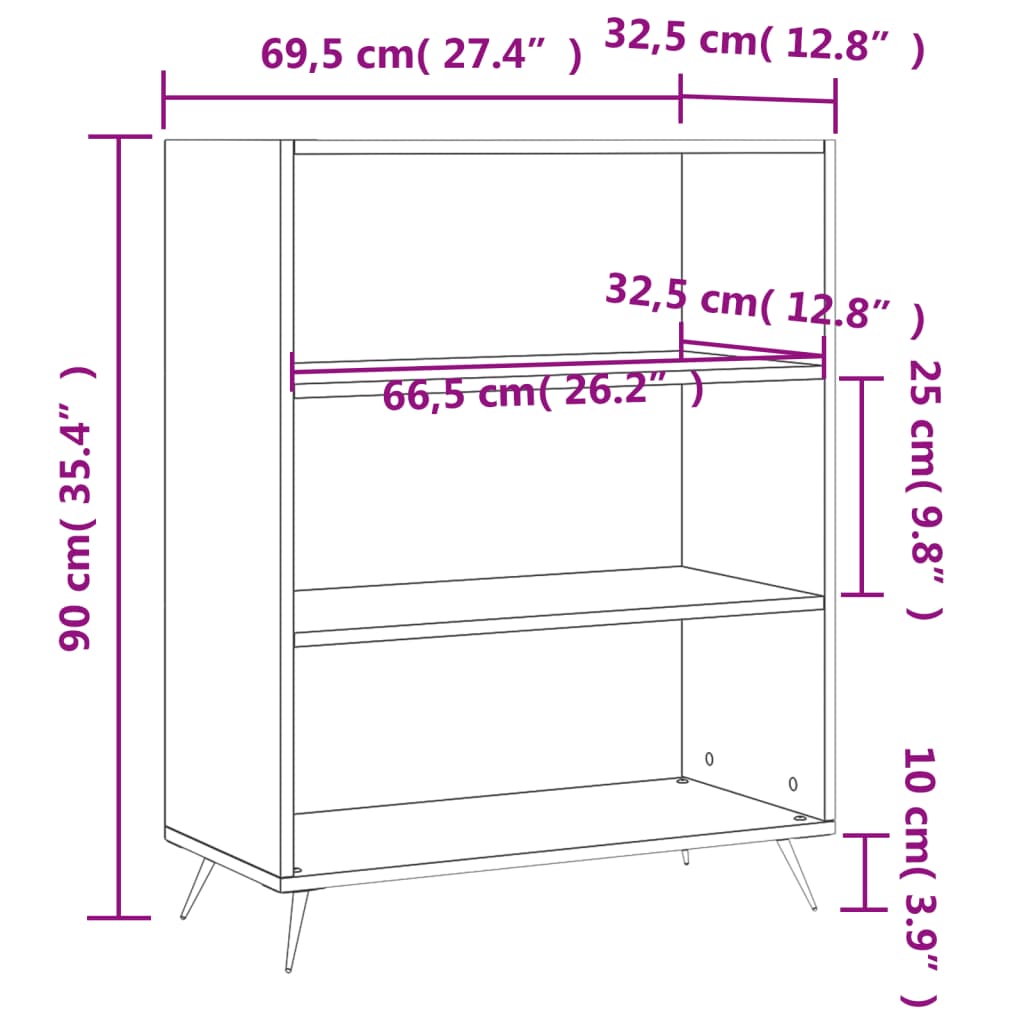 vidaXL grāmatplaukts, balts, 69,5x32,5x90 cm, inženierijas koks