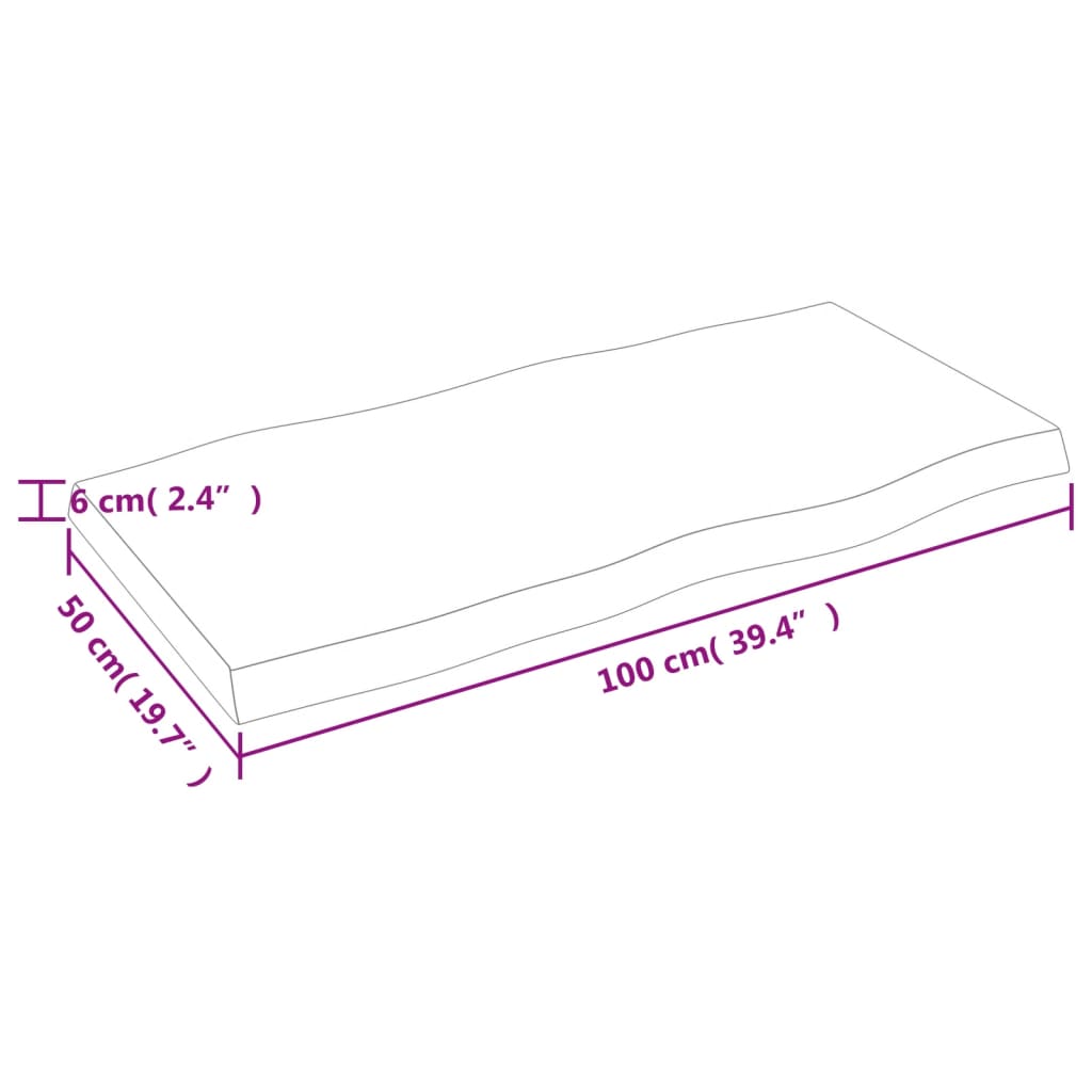 vidaXL galda virsma, 100x50x(2-6) cm, neapstrādāts ozola masīvkoks