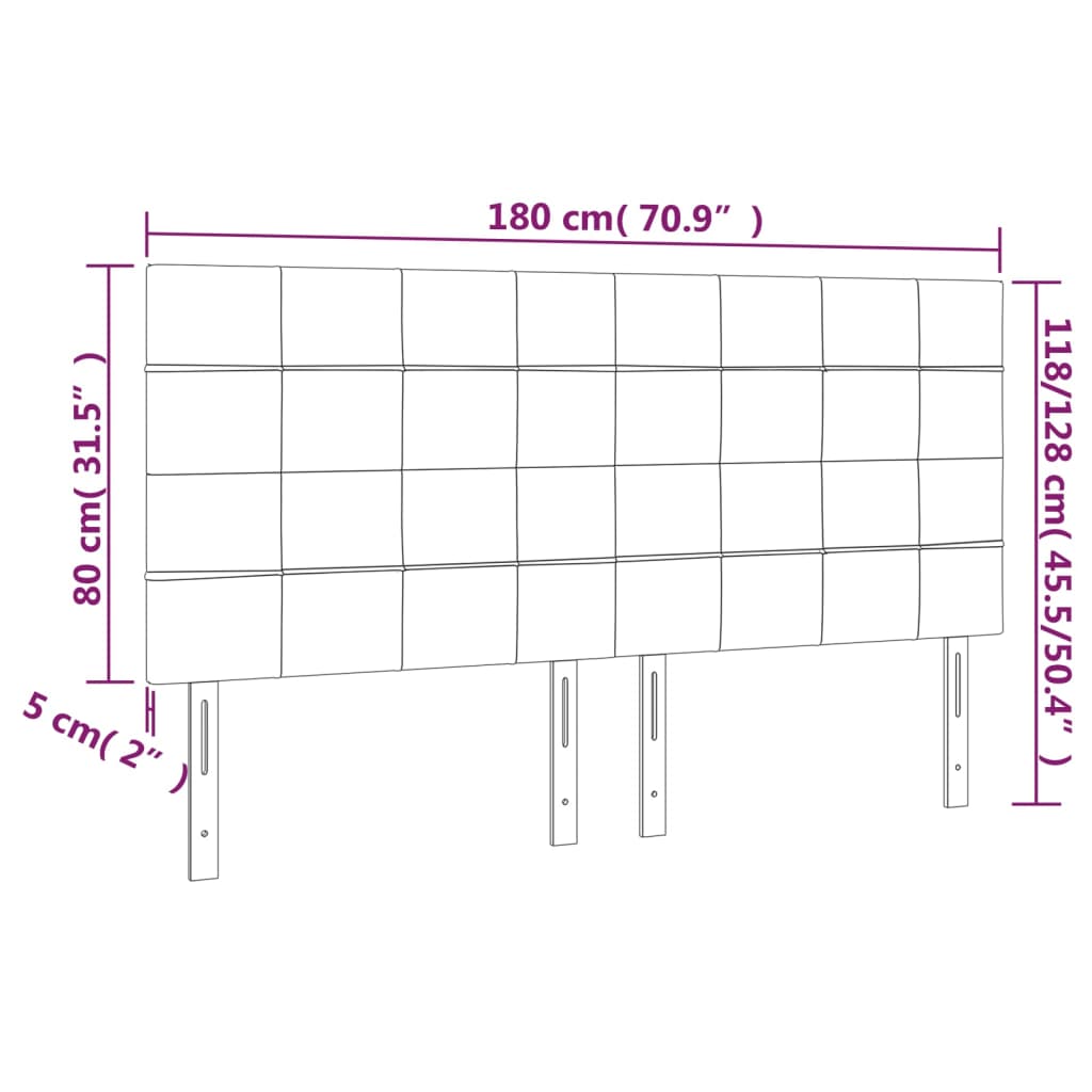 vidaXL gultas galvgalis ar LED, 180x5x118/128 cm, gaiši pelēks samts