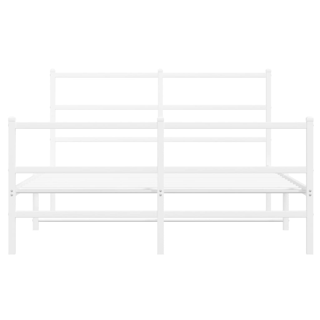 vidaXL gultas rāmis ar galvgali un kājgali, balts metāls, 140x190 cm