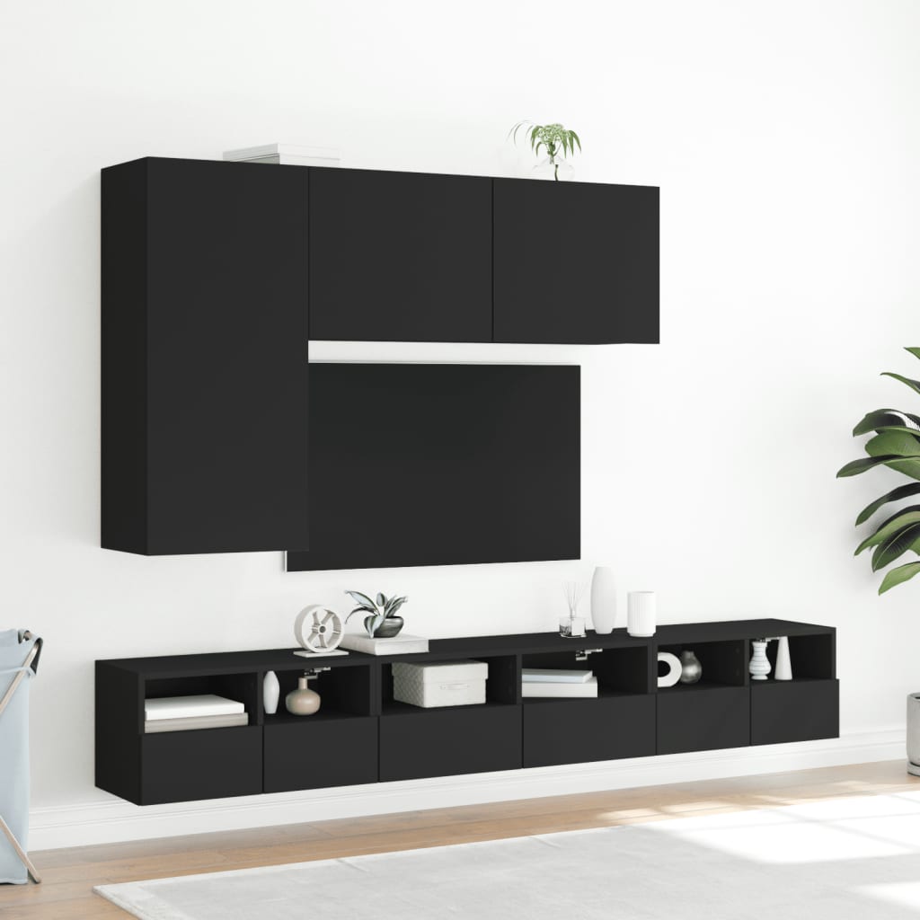 vidaXL TV sienas skapji, 2 gab., 60x30x30 cm, melns, inženierijas koks
