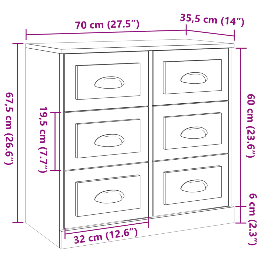 vidaXL kumode, melna, 70x35,5x67,5 cm, inženierijas koks