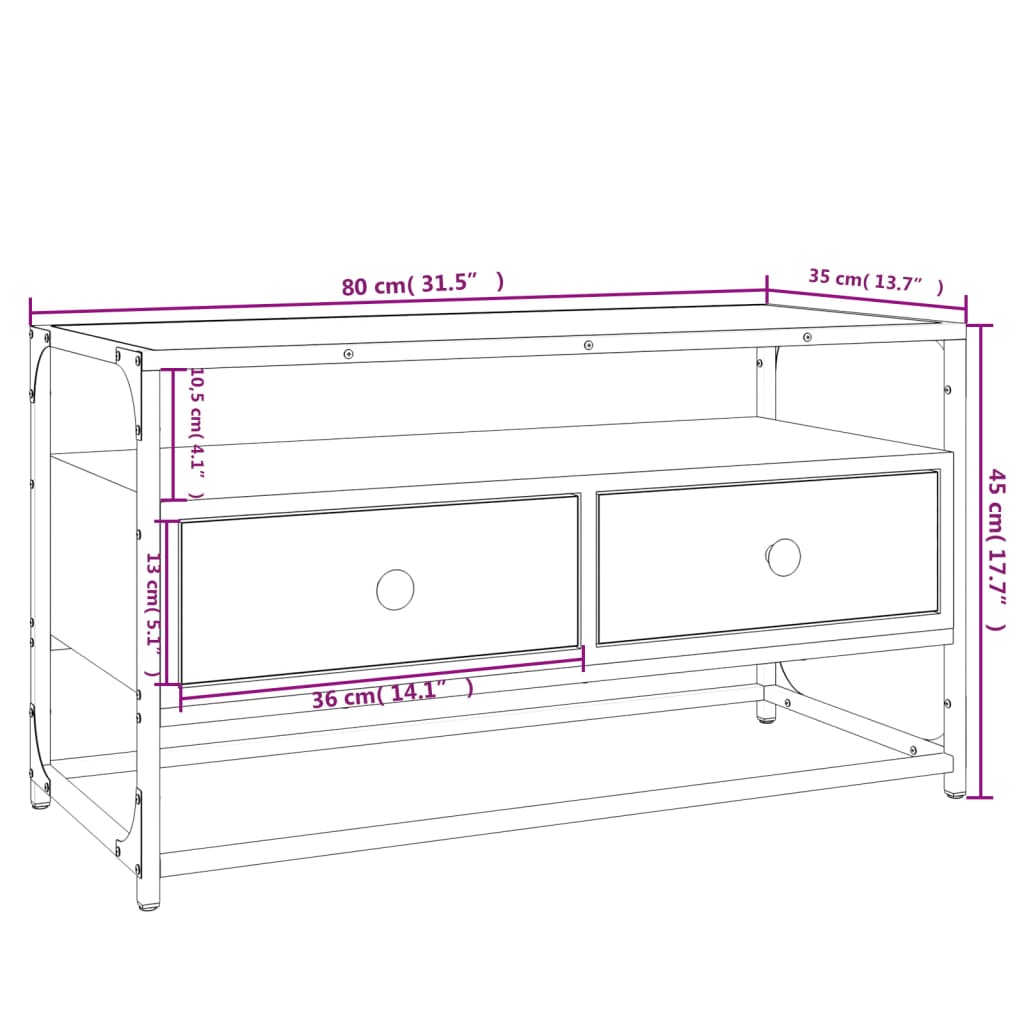 vidaXL TV plaukts, pelēks, 80x35x45 cm, inženierijas koks