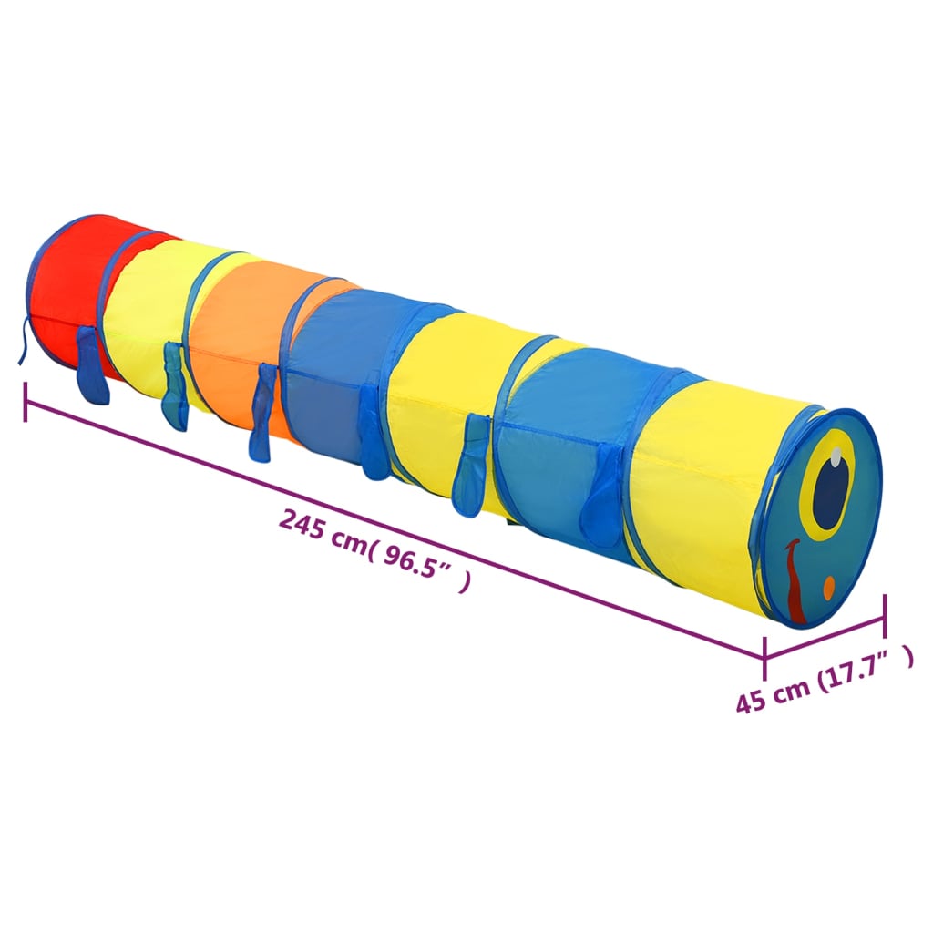 vidaXL rotaļu tunelis, 250 bumbiņas, 245 cm, poliesters, daudzkrāsains