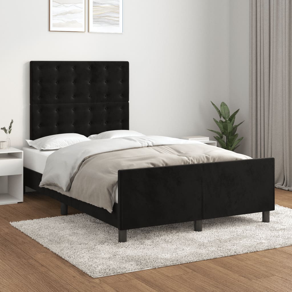 vidaXL gultas rāmis ar galvgali, melns samts, 120x190 cm