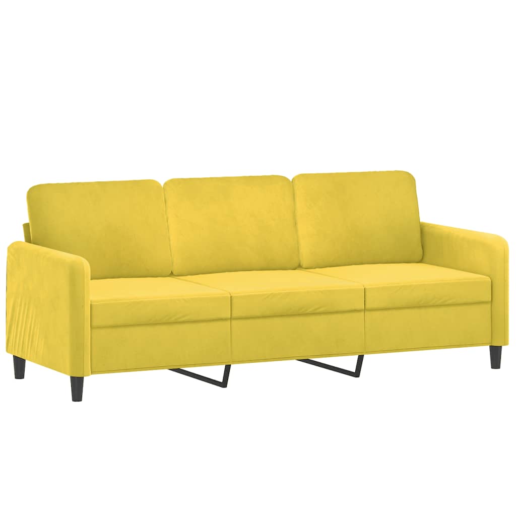 vidaXL trīsvietīgs dīvāns ar spilveniem, dzeltens, 180 cm, samts