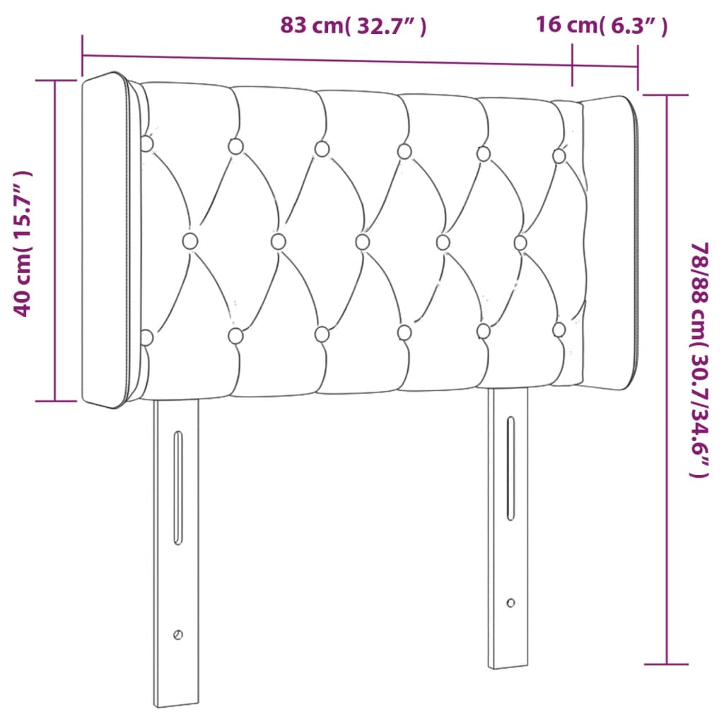 vidaXL gultas galvgalis ar LED, 83x16x78/88 cm, zils audums