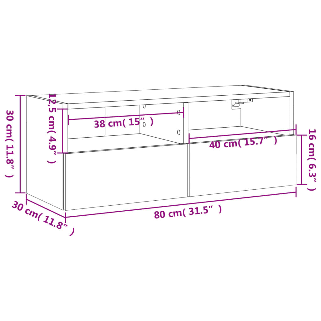 vidaXL TV sienas skapītis, melns, 80x30x30 cm, inženierijas koks