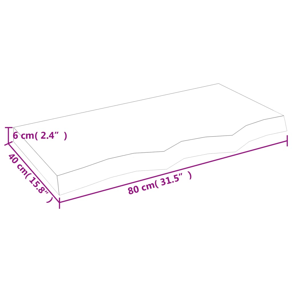 vidaXL galda virsma, 80x40x(2-6) cm, neapstrādāts ozola masīvkoks