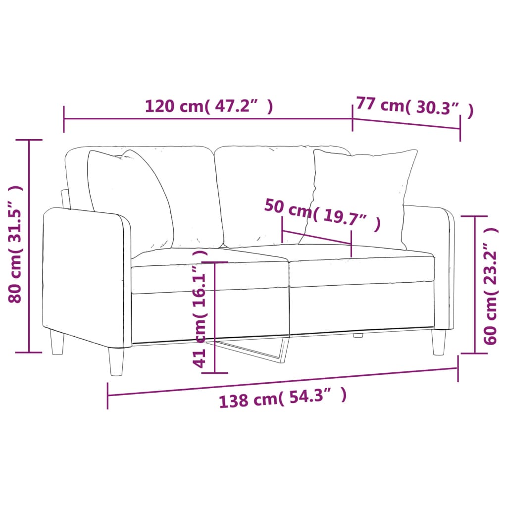 vidaXL divvietīgs dīvāns ar spilveniem, gaiši pelēks, 120 cm, audums