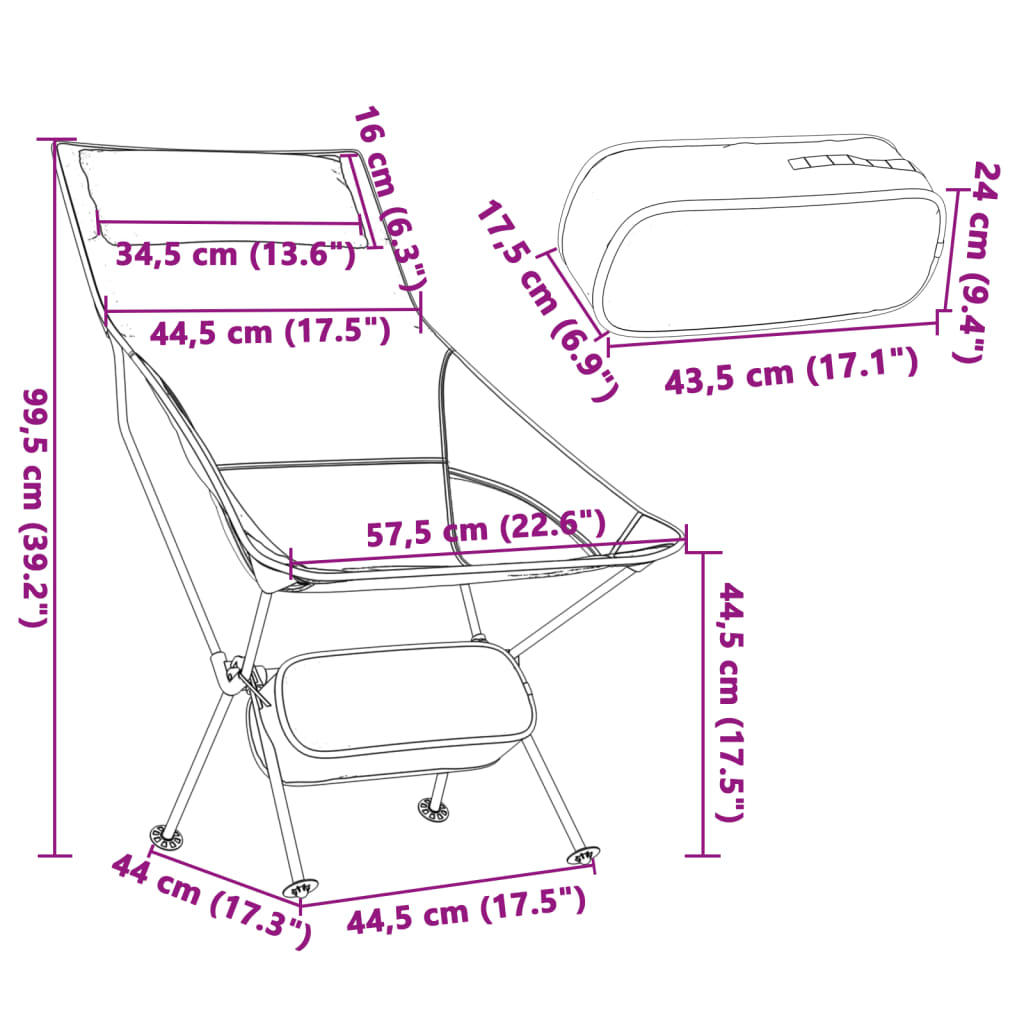 vidaXL kempinga krēsli, 2 gab., melni, audums un alumīnijs, salokāmi