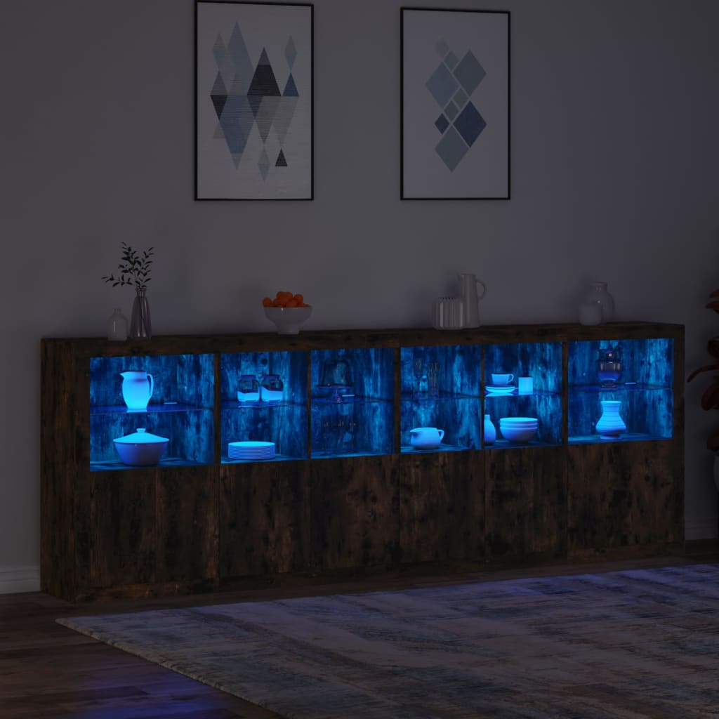 vidaXL kumode ar LED lampiņām, ozolkoka krāsa, 283x37x100 cm