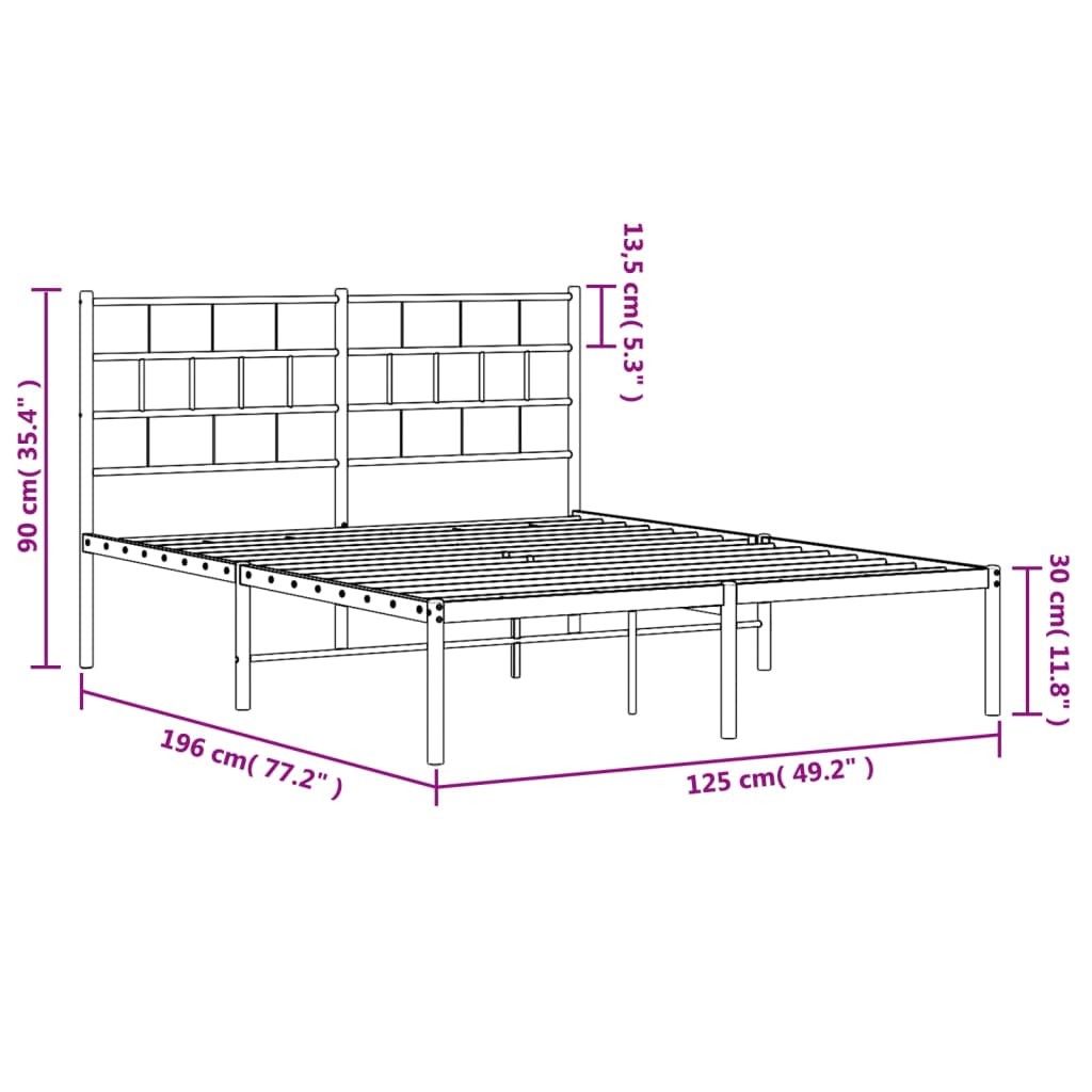 vidaXL gultas rāmis ar galvgali, melns metāls, 120x190 cm