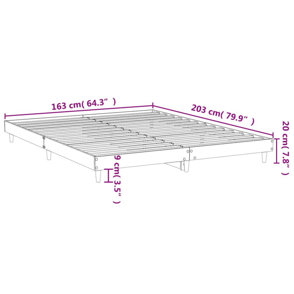 vidaXL gultas rāmis, pelēka ozolkoka, 160x200 cm, inženierijas koks