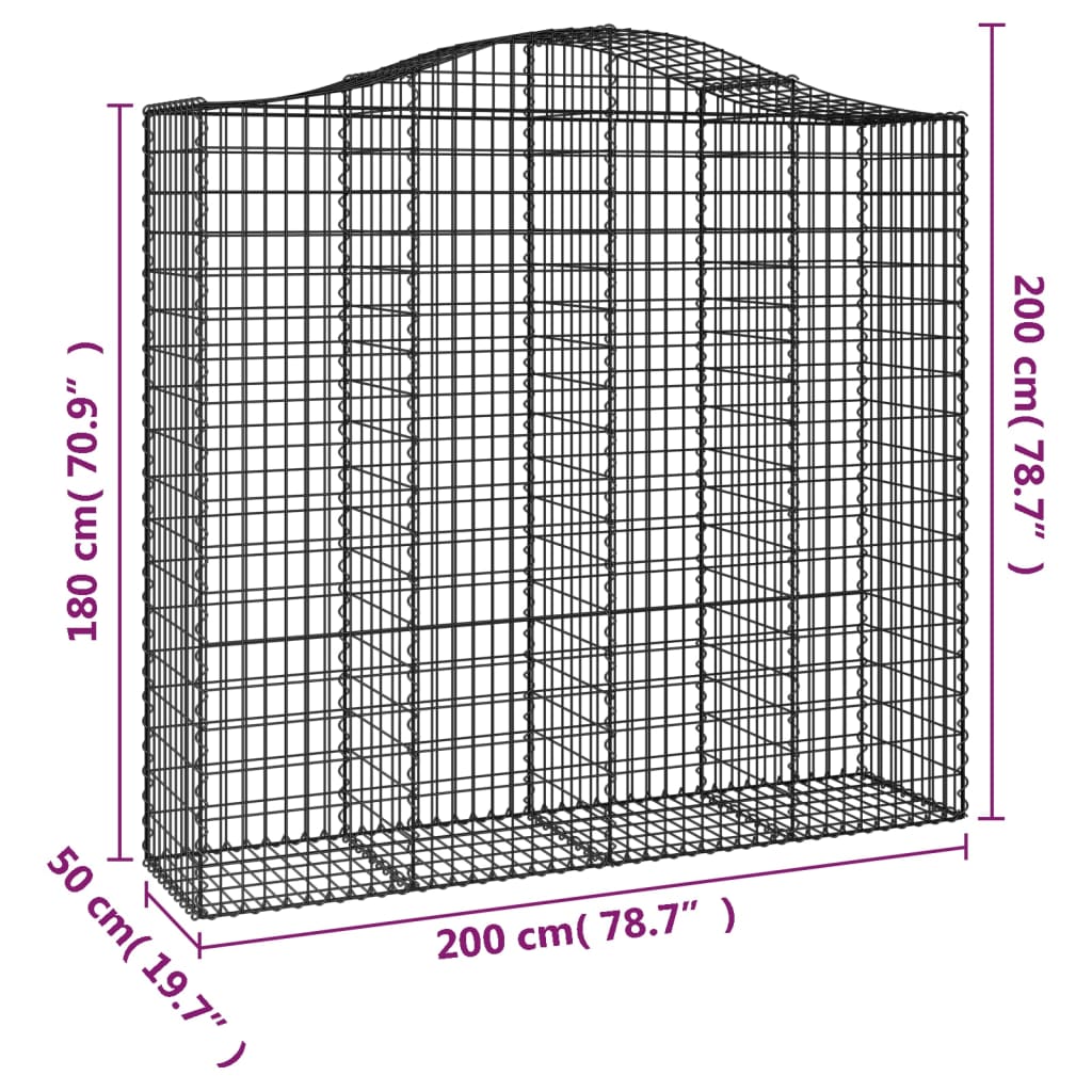 vidaXL arkveida gabiona grozi, 25gb., 200x50x180/200cm, cinkota dzelzs