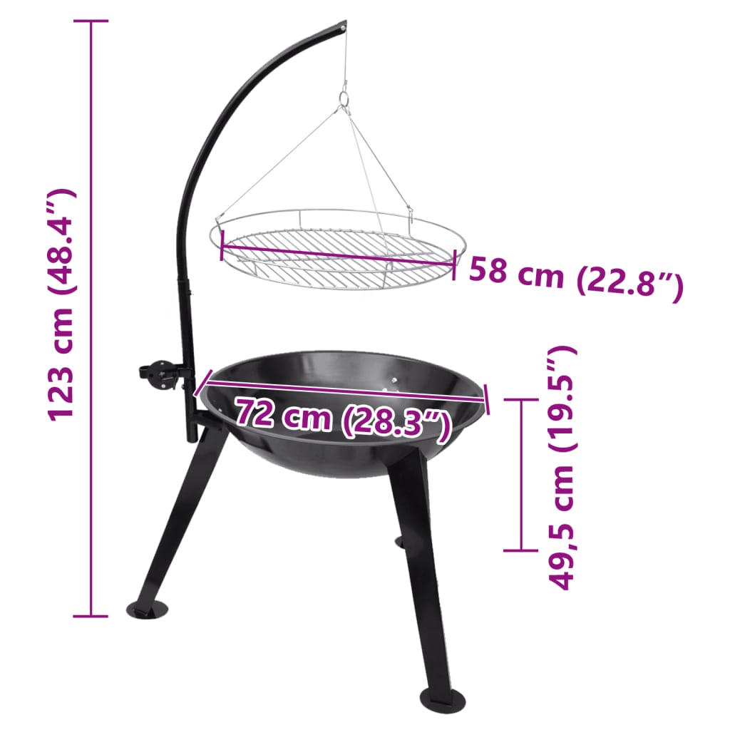 vidaXL grilēšanas statīvs oglēm, apaļš