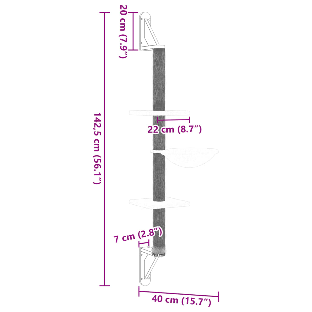 vidaXL kaķu māja ar stabu nagu asināšanai, 142,5 cm, tumši pelēka